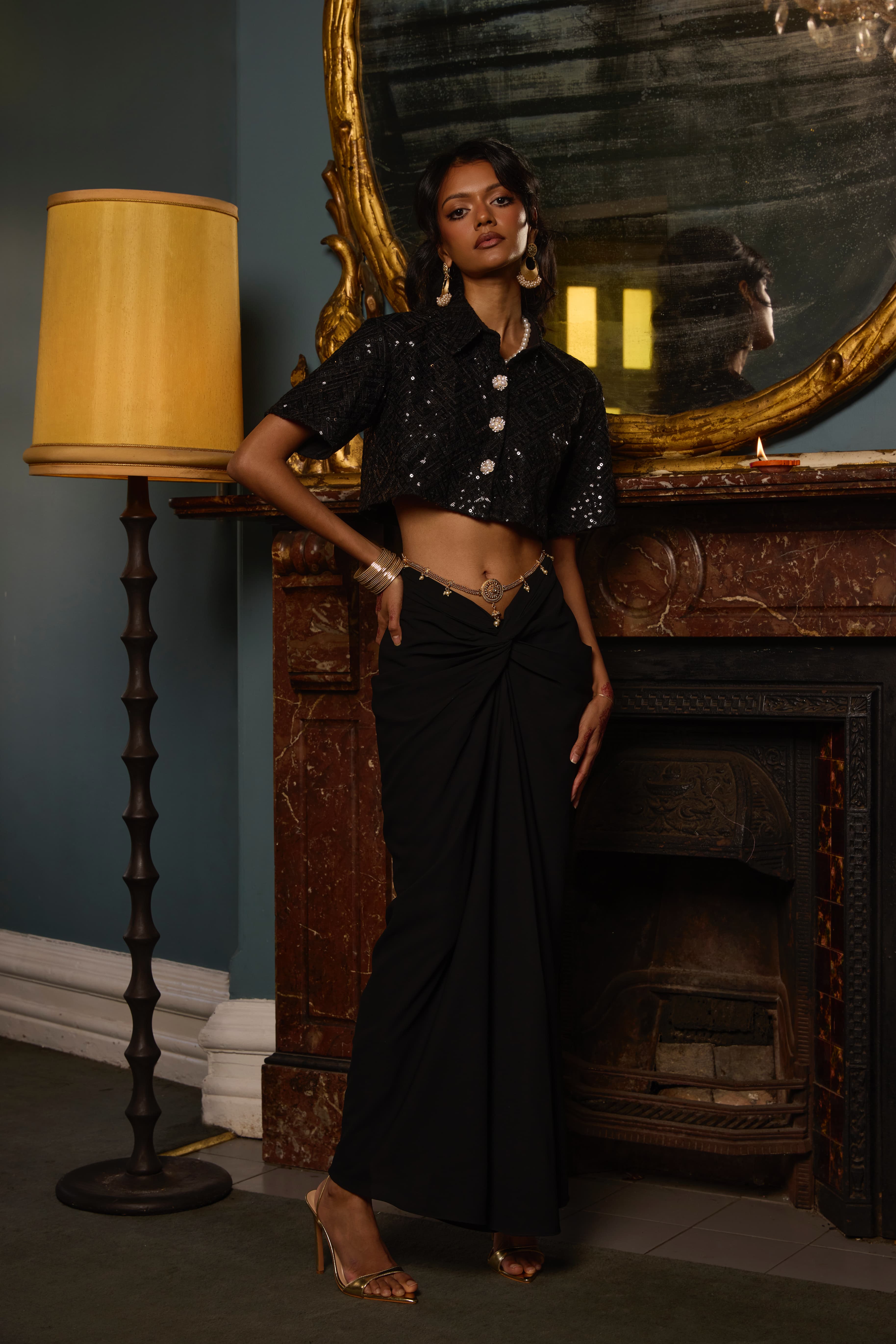 Sari-Draped Maxi Skirt