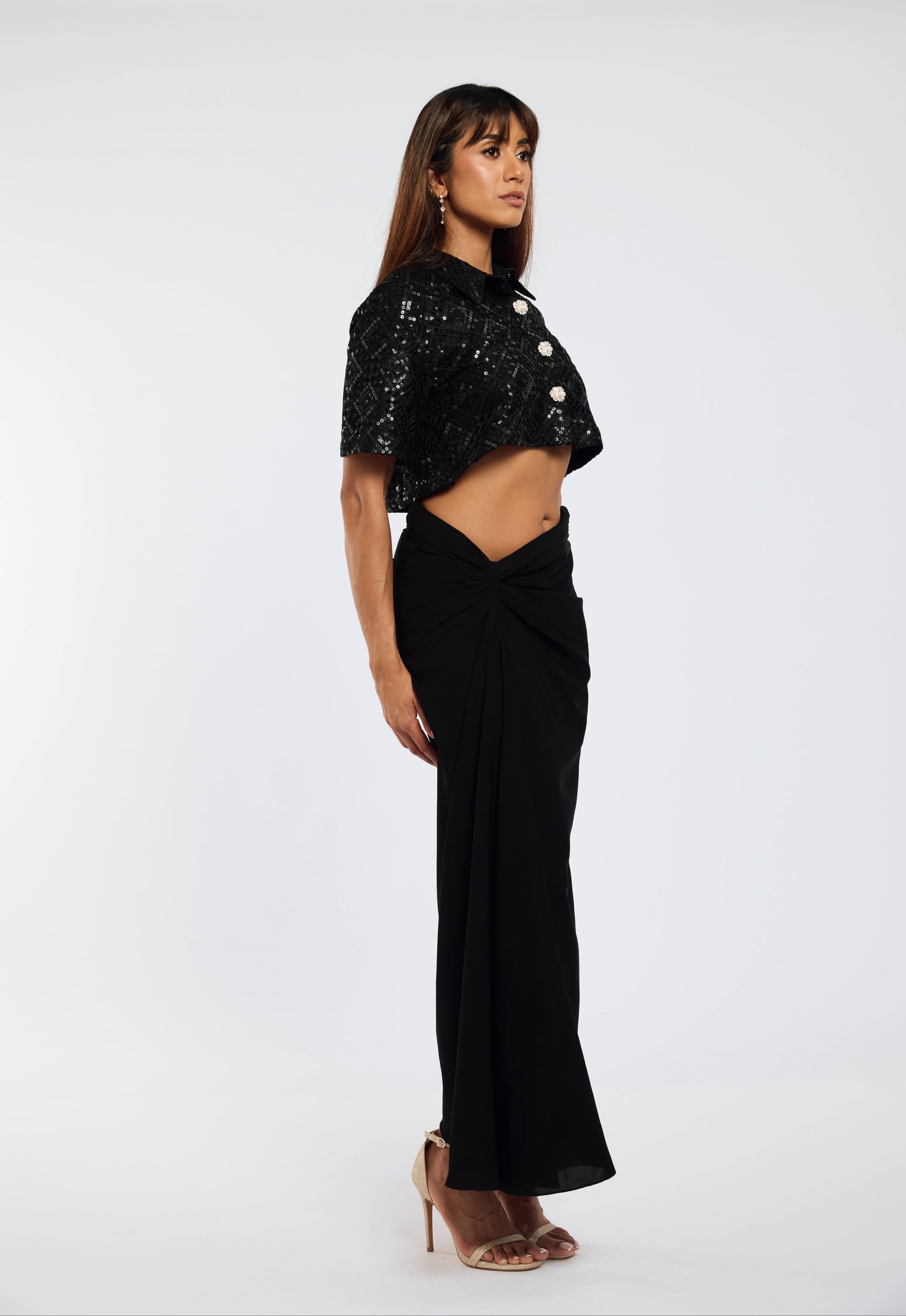 Sari-Draped Maxi Skirt