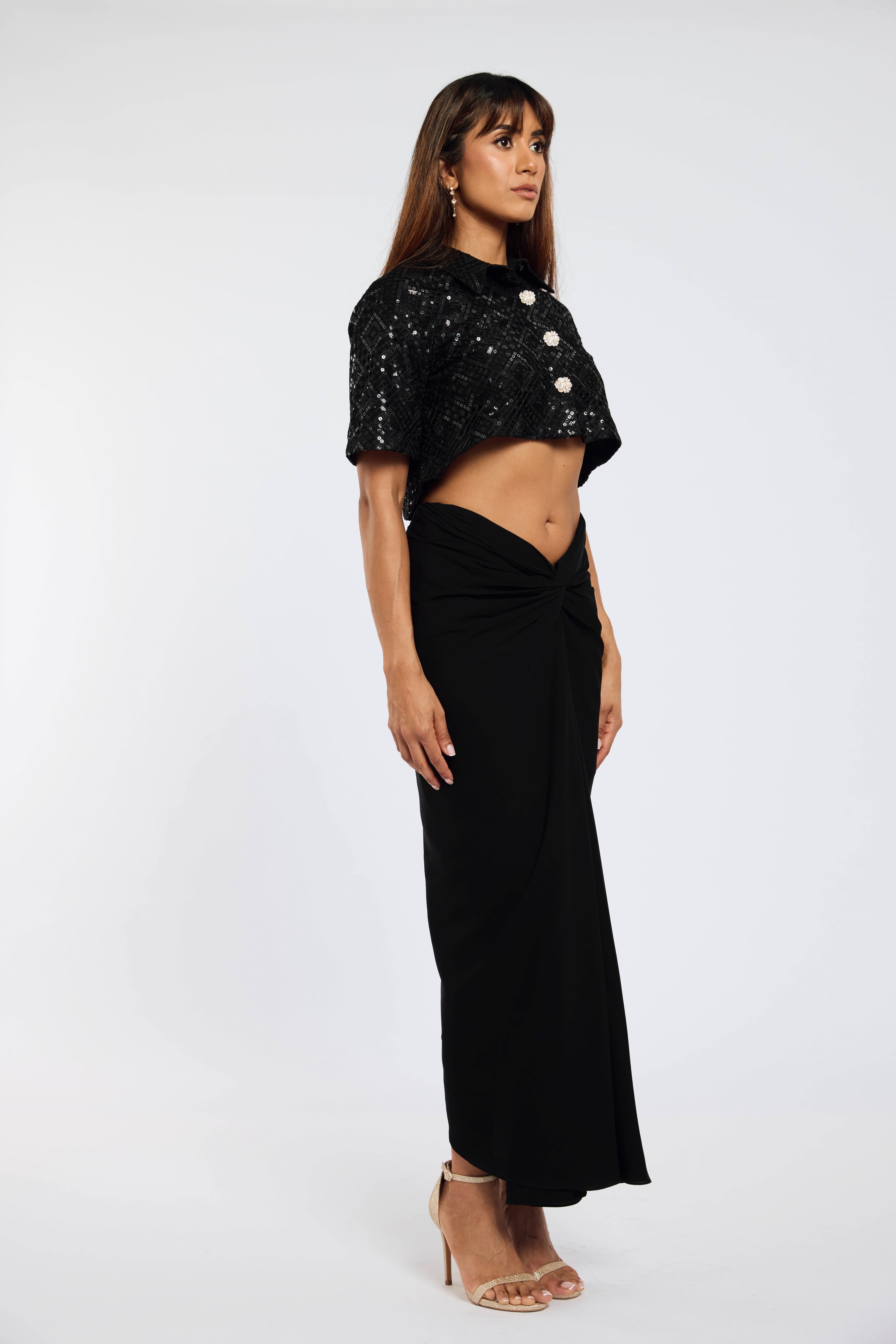 Sari-Draped Maxi Skirt